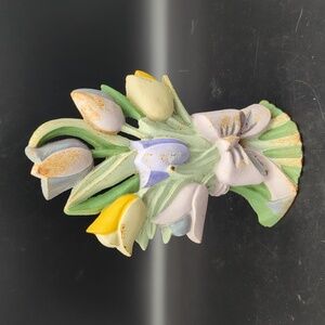 Vintage cast iron tulip bouquet door stop